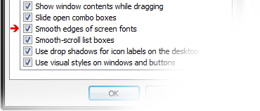 Activate 'Smooth edges of screen fonts': Windows 7